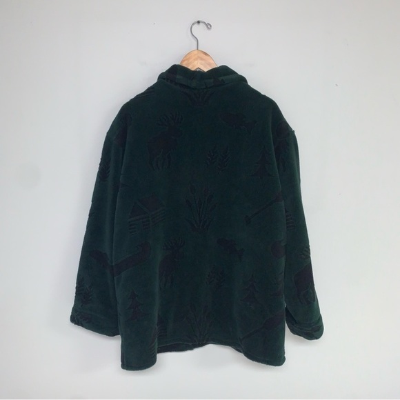 Denali‎ Vintage Long Fleece Coat Log Cabin  Moose Green Button-down Size Large - Picture 5 of 7